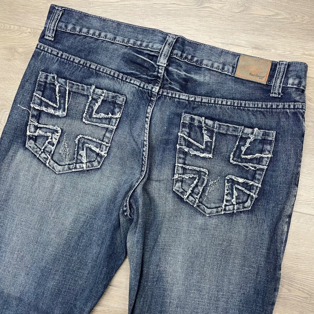 Red Camel Original Straight Jeans Mens 38x32 Blue Embroidered Pockets Denim